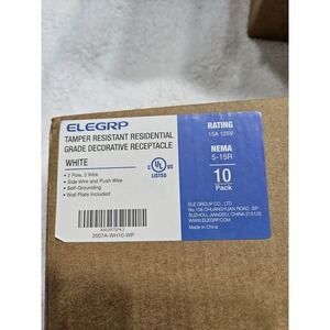 ELEGRP Decorator Receptacle 15A 125V Standard Electrical Wall Outlet‎ 10 Pack!!